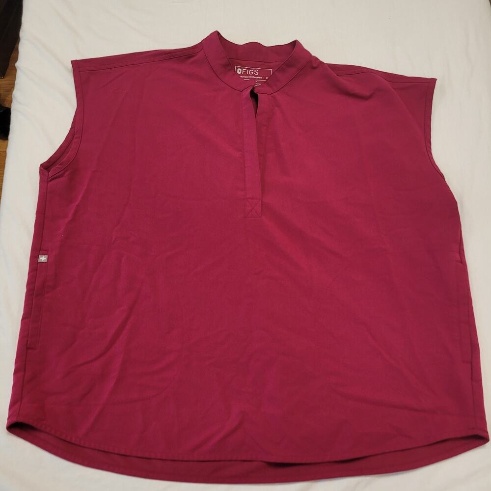 FIGS Womens Rafaela XL Pink Oversized Scrub Top Pockets Mandarin Collar Nurse